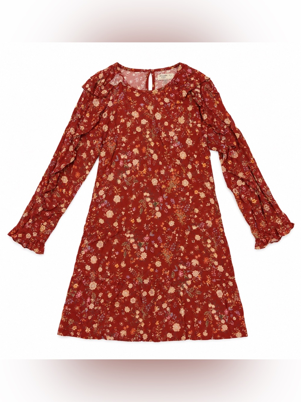 Girls' Rust Floral Long-Sleeve Dress